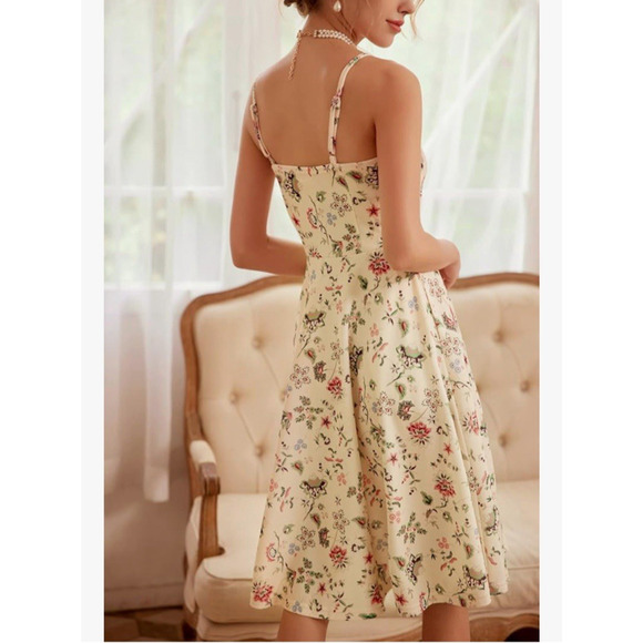 Scarlet Darkness Floral Midi Dress Size XL Victorian Sundress Prairie Fairy - Picture 2 of 7